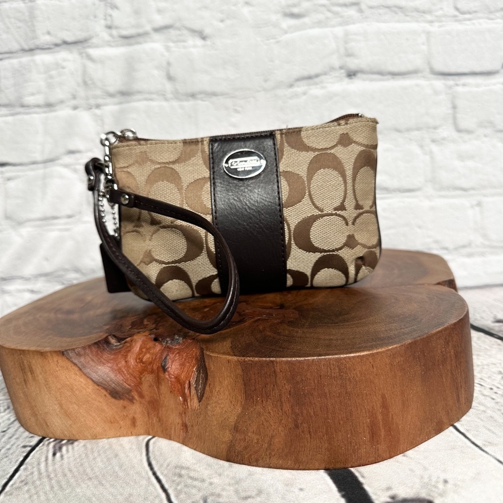 Coach Signature C Wristlet with Leather Trim